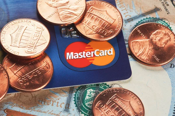 Moscow Oroszország Szeptember 2018 Mastercard Hitel Műanyag Kártya Usa Pénzt — Stock Fotó