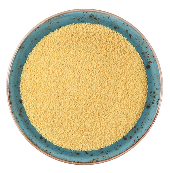 Uncooked Couscous Plate Isolated Clipping Path Top View — Stock Photo, Image
