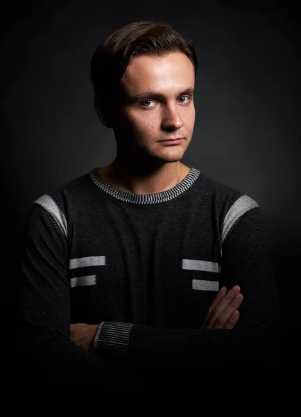 Studio Portrait Handsome Man Looking Camera Black Background — Stock Photo, Image