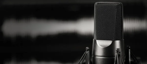 Mikrofon Nära Upp Professionell Mic Audio Record Koncept Med Kopia — Stockfoto