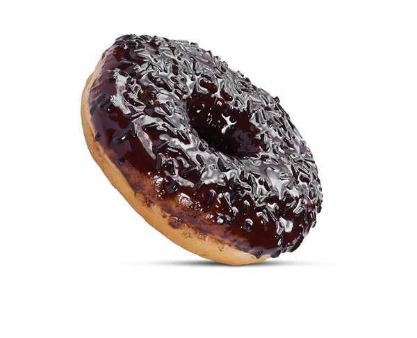 Chocolade Donut Geïsoleerd Een Witte Achtergrond Met Uitknippad — Stockfoto
