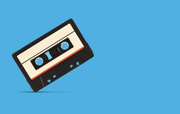 retro music audio tape isolated on blue background with clipping path