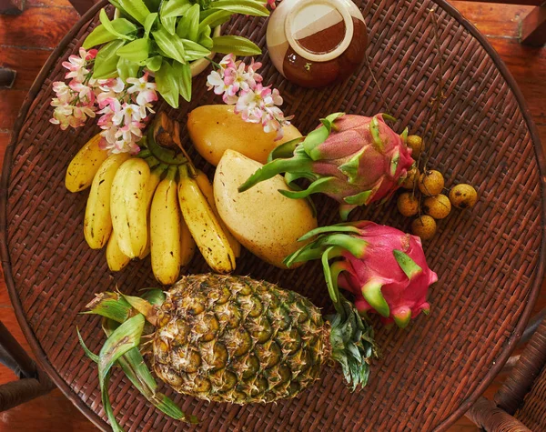 Čerstvé Plody Thajska Banány Mango Dračí Ovoce Ananas — Stock fotografie