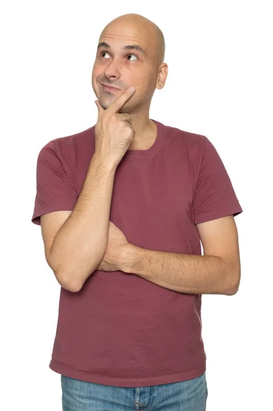 Middle Aged Bald Man Looking Dreaming Something Isolated White — Stock Photo, Image