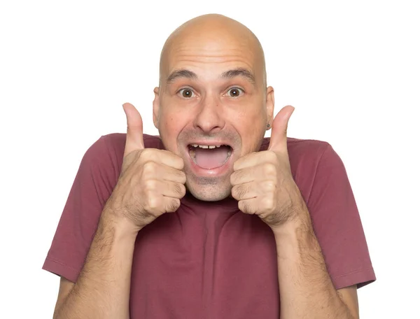 Excited Bald Man Showing Thumbs Isolated — Stock Photo, Image