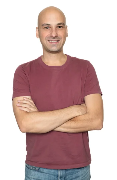 Middelste leeftijd kale man dragen t-shirt glimlachen — Stockfoto