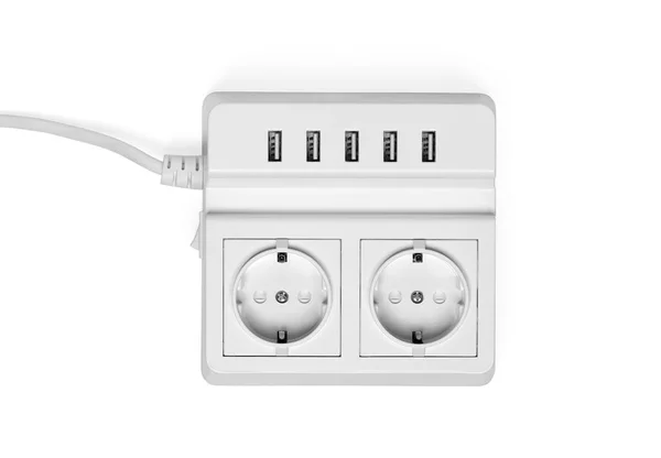 Toma de corriente blanca con USB en una pared. Aislado —  Fotos de Stock