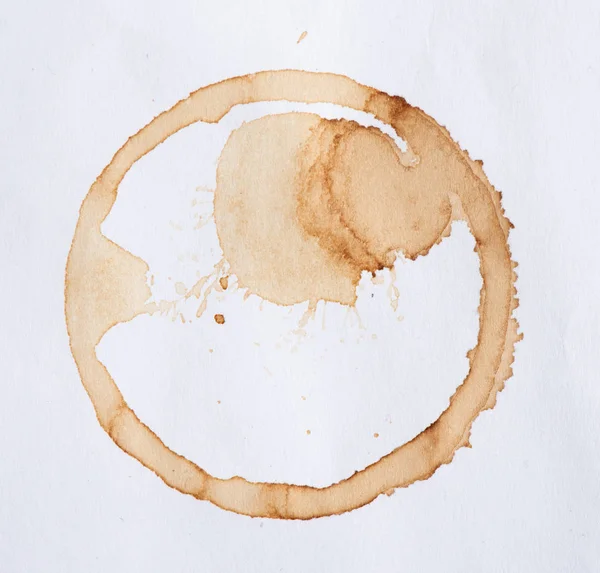 Traces cup of coffee splashes and blots prints on white backgrou — Stock Photo, Image