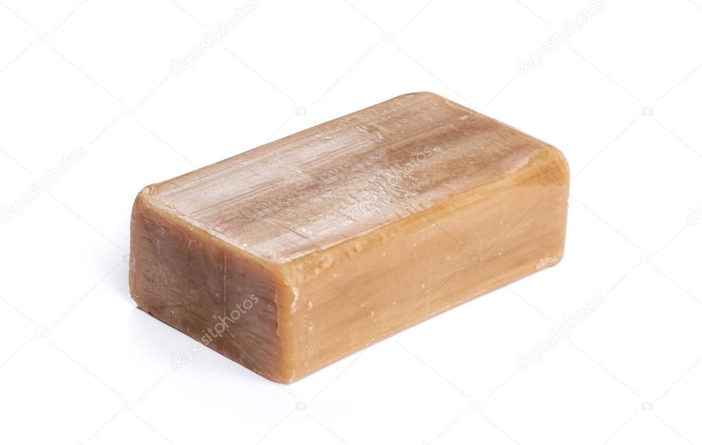 brown natural soap on white background