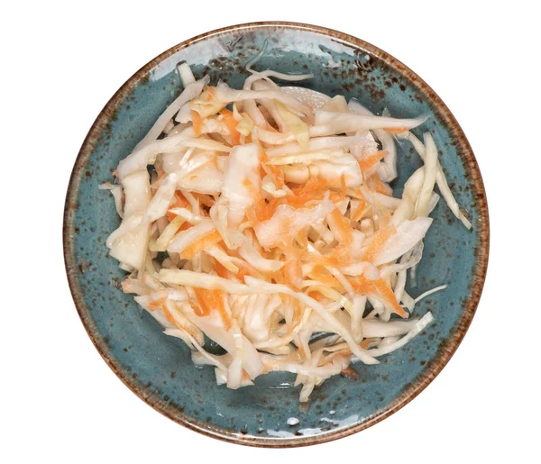 Sauerkraut on a plate isolated. Top view — Stock Photo, Image