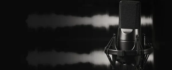 Condencer Mic. Microphone on black background — Stock Photo, Image