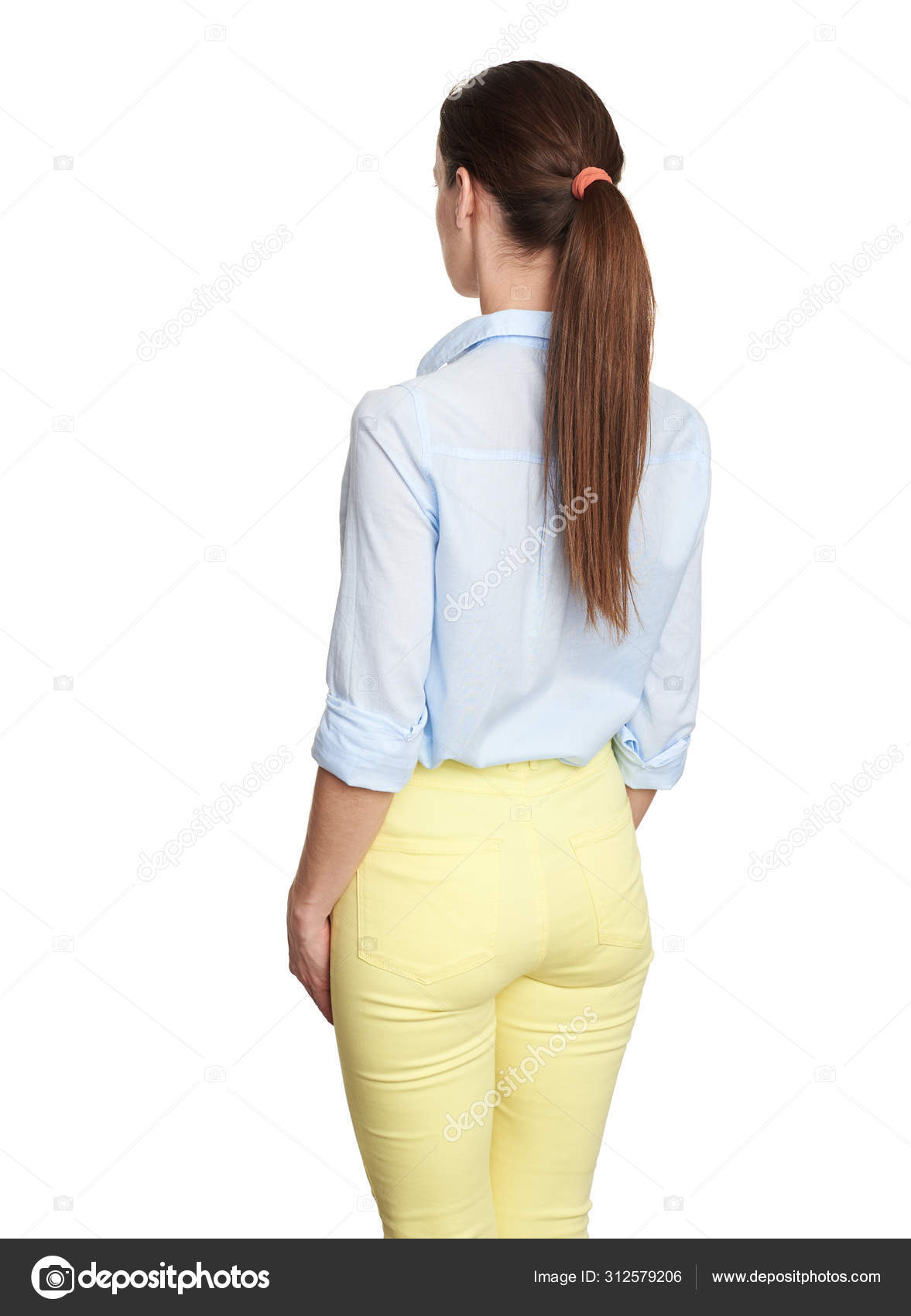 Woman back view. Isolated on white background Stock Photo by