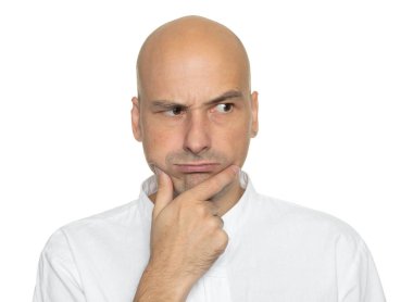 Serious bald man is thinking isolated clipart