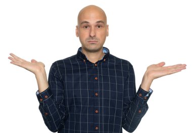 Kafası karışmış kel adam izole edilmiş.