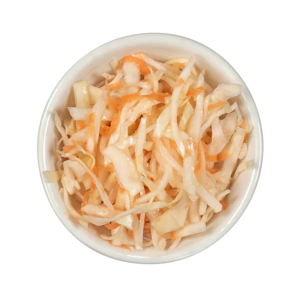 Sauerkraut in a bowl isolated on white. Top view — Stock Photo, Image