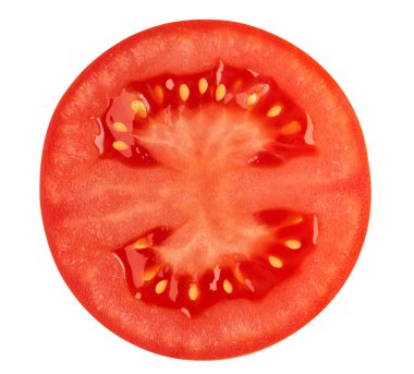 Kırpma yolu ile beyaz arkaplanda izole edilmiş domates dilimi