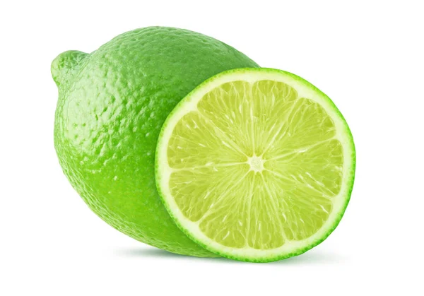 Lime Fruit Green Leaves Isolated White Clipping Path — Stock Photo, Image