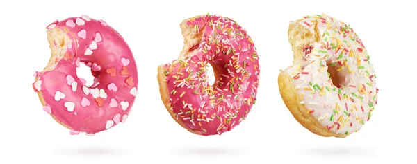 Bitten Donuts Set Isoliert Auf Weißem Hintergrund Mit Clipping Pfad — Stockfoto