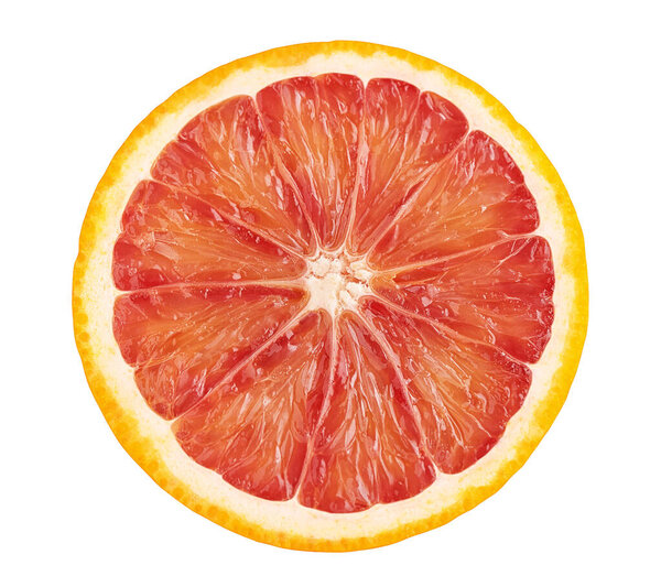 Red blood orange fruit slice isolated on white background with clipping path