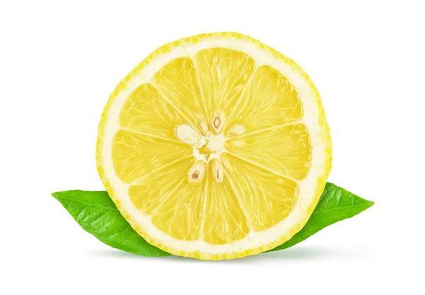 Citron Tvärsnitt Och Blad Isolerade Vit Bakgrund Med Klippning Väg — Stockfoto