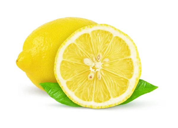 Frutto Limone Intero Mezzo Isolato Fondo Bianco Con Percorso Ritaglio — Foto Stock