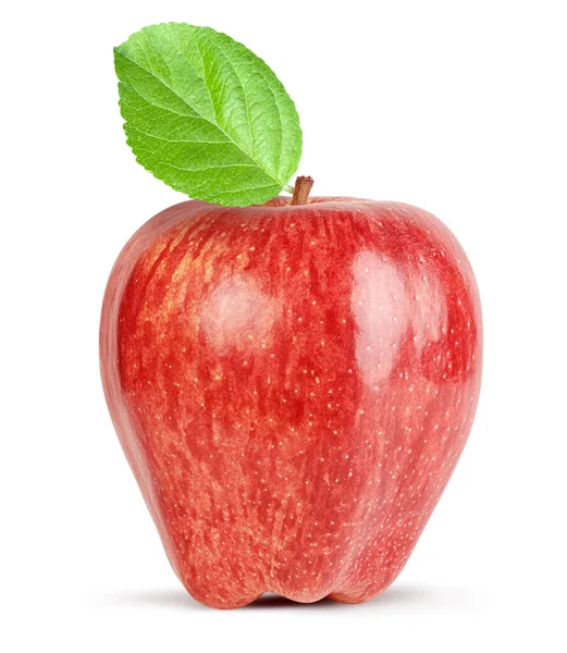 Yeşil Yapraklı Kırmızı Elma Beyaz Arka Planda Izole Edilmiş Kesme — Stok fotoğraf