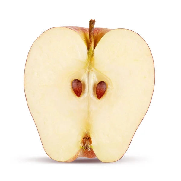 Напівчервоне Яблуко Ізольоване Білому Відсічним Контуром — стокове фото