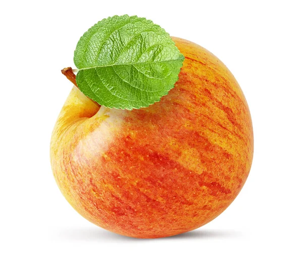 Roter Apfel Mit Grünem Blatt Isoliert Auf Weißem Hintergrund Schneidpfad — Stockfoto