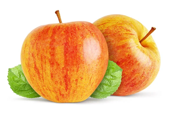 Roter Apfel Mit Grünem Blatt Isoliert Auf Weißem Hintergrund Schneidpfad — Stockfoto