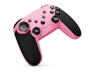 Modern pembe joystick. Video oyunu denetleyici beyaz arkaplanda izole edildi. Kesme yolu