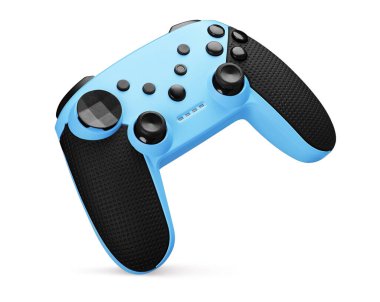 Mavi joystick. Video oyunu denetleyici beyaz arkaplanda izole edildi. Kesme yolu