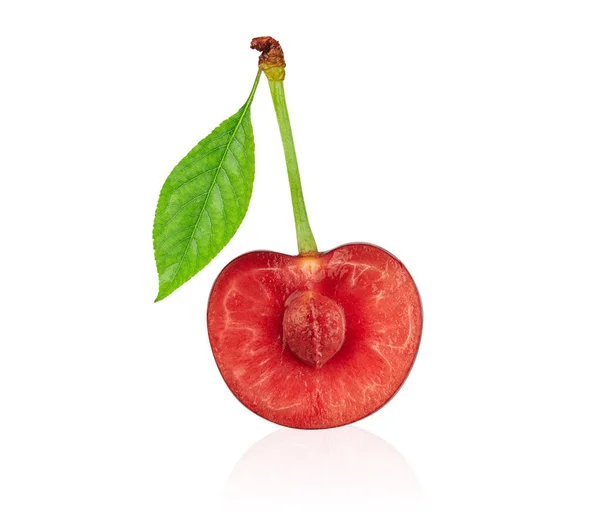 Half Cherry Isolated White Background Clipping Path — Stock Photo, Image