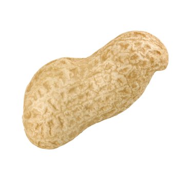 Soyulmamış bir fıstık kesme yolu olan beyaz arka planda izole edilmiş.