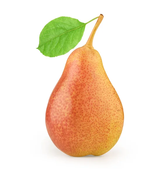Pear Isolated White Background One Whole Fruits Green Leaf — Stock Photo, Image