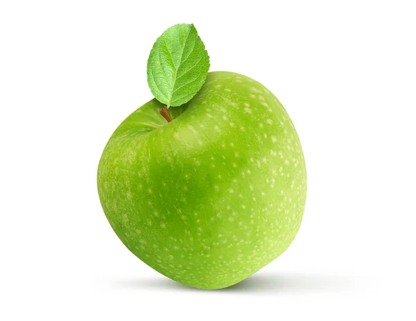 Verse Groene Appel Met Blad Geïsoleerd Witte Achtergrond Knippad — Stockfoto