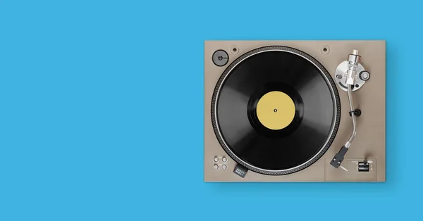 Old Turntable Player Vinyl Record Blue Background Top View Clipping — Stock Photo, Image