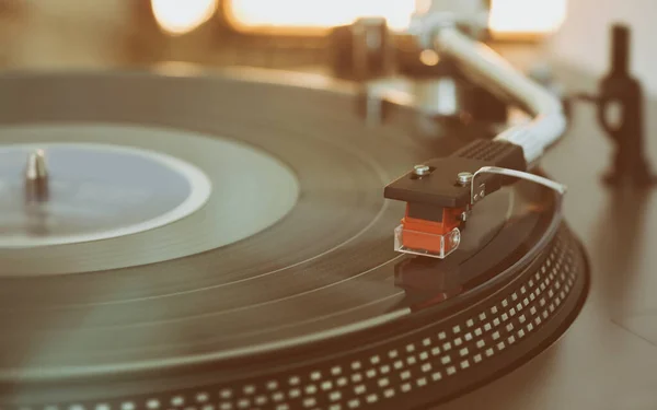 Giradiscos Está Jugando Vinilo Registro Cerca — Foto de Stock