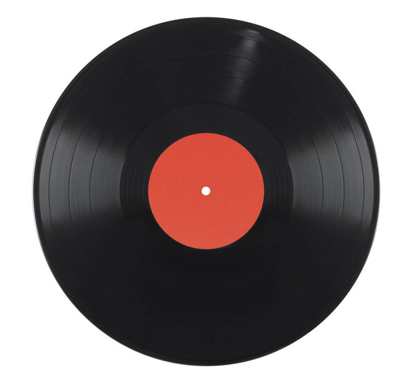 lp vinyl record with blank label isolated on white background. Clipping path