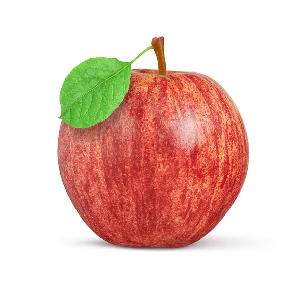 Pomme Rouge Entière Avec Feuille Verte Isolée Sur Fond Blanc — Photo