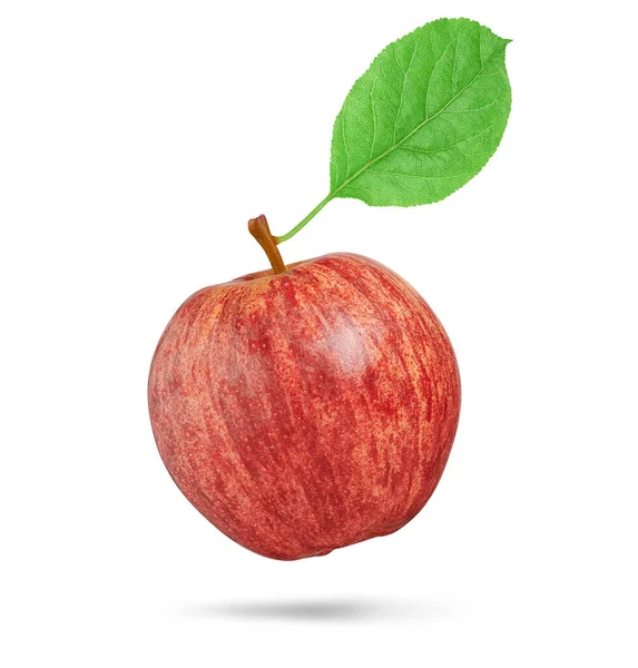 Rode Appel Met Groen Blad Geïsoleerd Witte Achtergrond Knippad — Stockfoto