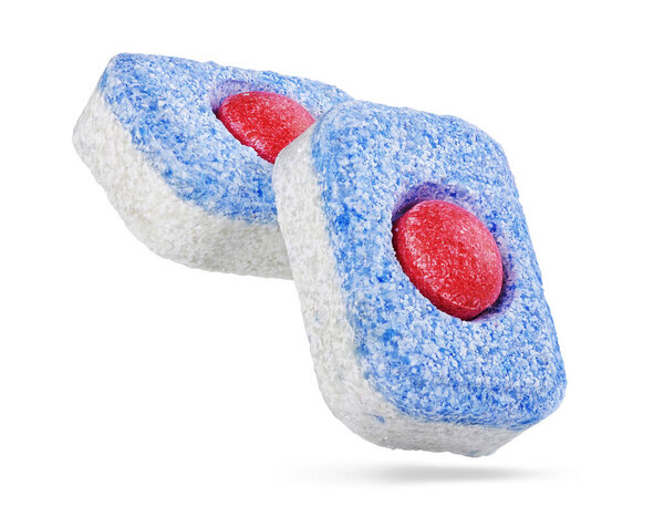 Dry soluble tablets for dishwashers isolated on white background with clipping path