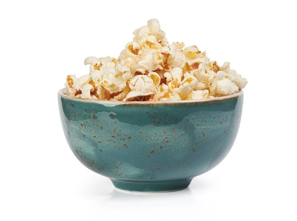 Salz Popcorn Einer Schüssel Isoliert Auf Weißem Hintergrund Mit Clipping — Stockfoto