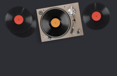 Vinil plaklı vinil turntable. Üst görünüm.