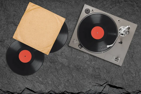 Vieux Tourne Disque Avec Disque Vinyle Vue Dessus — Photo