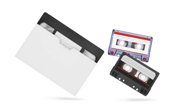 Vhs Videokassette Und Audiokassette Isoliert Auf Weißem Hintergrund — Stockfoto