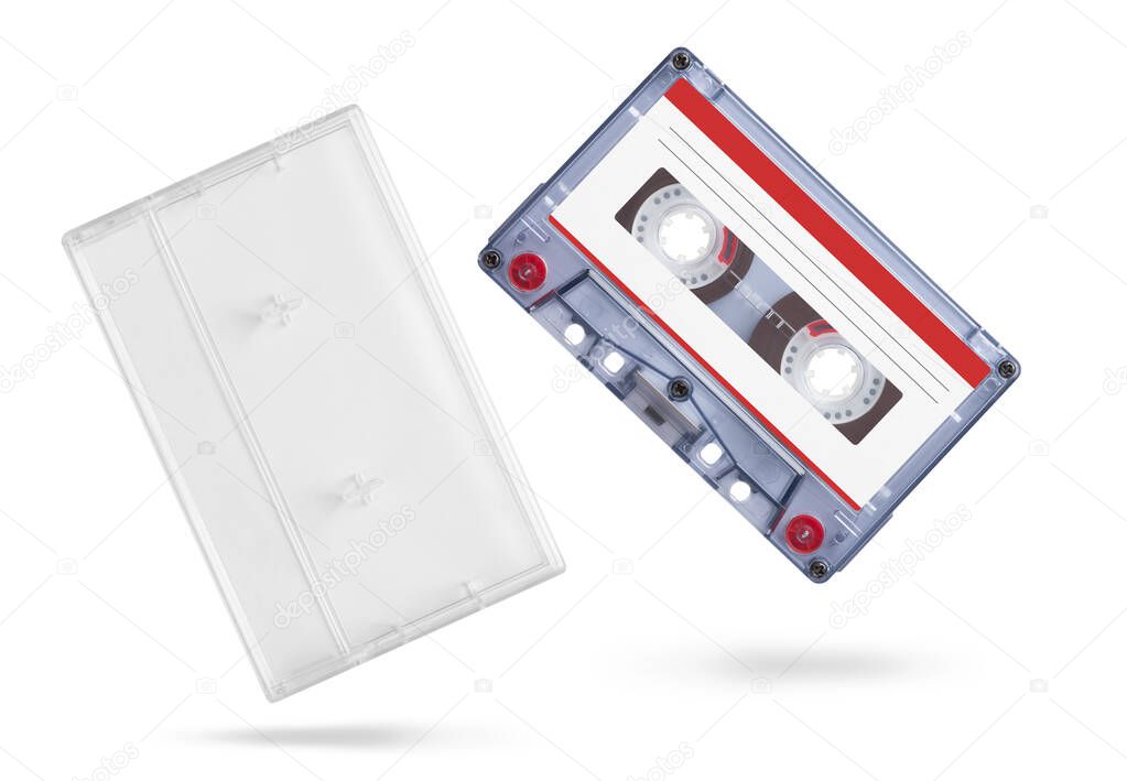 audiocassette isolated on a white background. Audio tape with box.