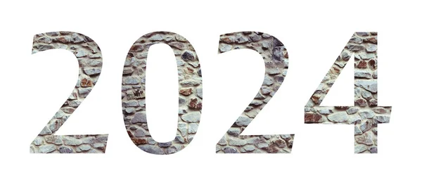 Stone numeral font 2024 year isolated on white background. Numbe — Stock Photo, Image