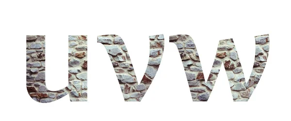 白い背景に隔離された石のフォント文字Uvw。文字と — ストック写真