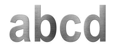 Metal yazı tipi İngilizce alfabesi. Harf abcd bir metal plaka isol