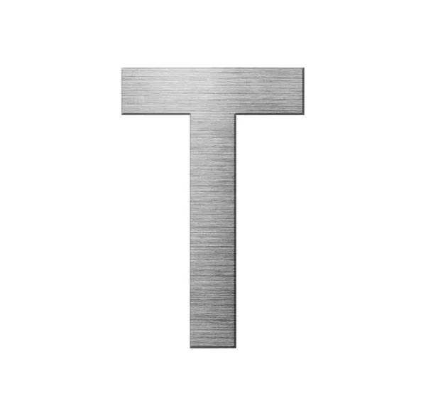 Metal fuente alfabeto inglés. Letra T de una placa metálica aislada —  Fotos de Stock